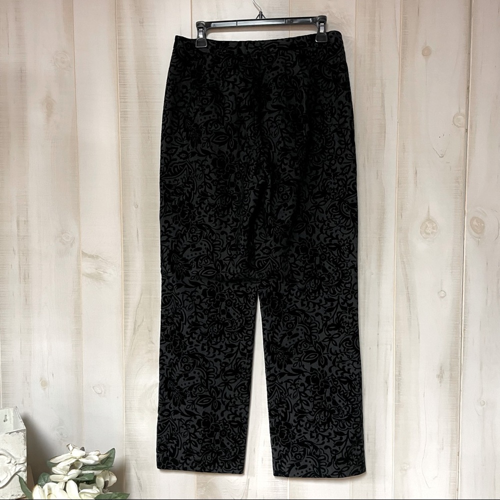 Talbots Black Brocade Velvet Floral Cotton Pants Sz 10 - Picture 2 of 4